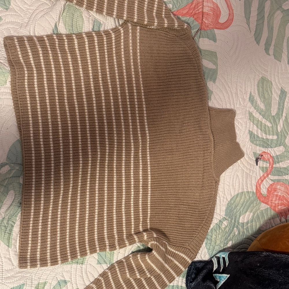 Truth Tan and White Striped Turtleneck Sweater